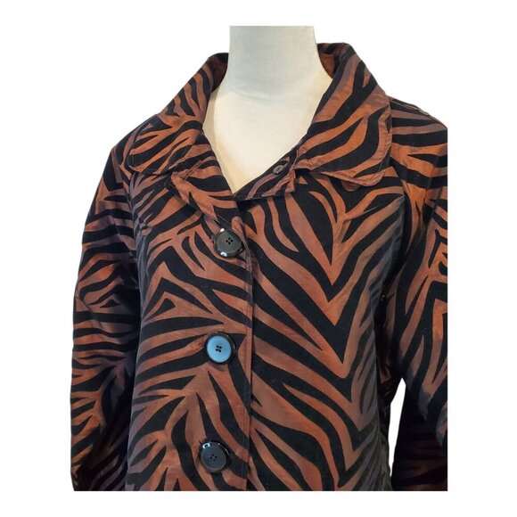 UBU SZ L Flocked Zebra Print Button Front Jacket Coat in Black & Copper - Picture 3 of 10
